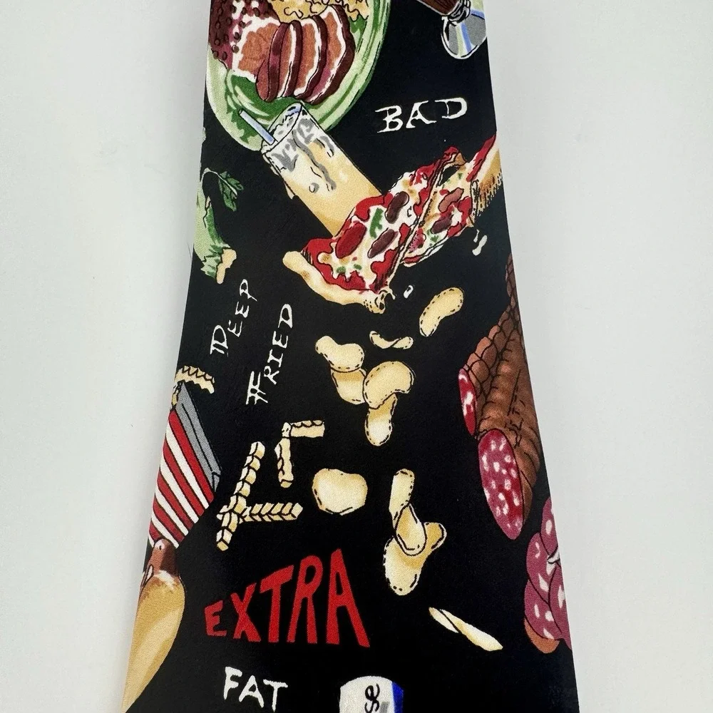 Nicole Miller VTG 1996 Food Novelty Silk Tie Pizza Burger Bacon Italy